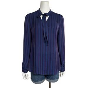 J.Crew Collection Blue Red Striped Long Sleeve Silk Secretary Blouse Size 10